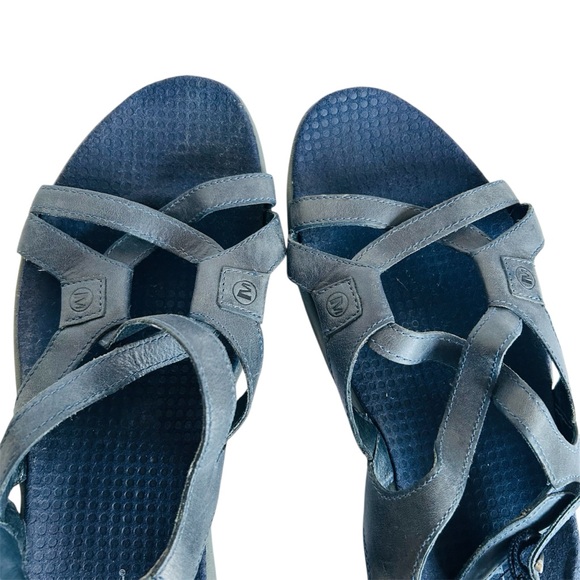 MERRELL Agave Sandals Sz 10 Navy Leather Slingback Strappy Comfort Boho Coastal - Picture 6 of 12